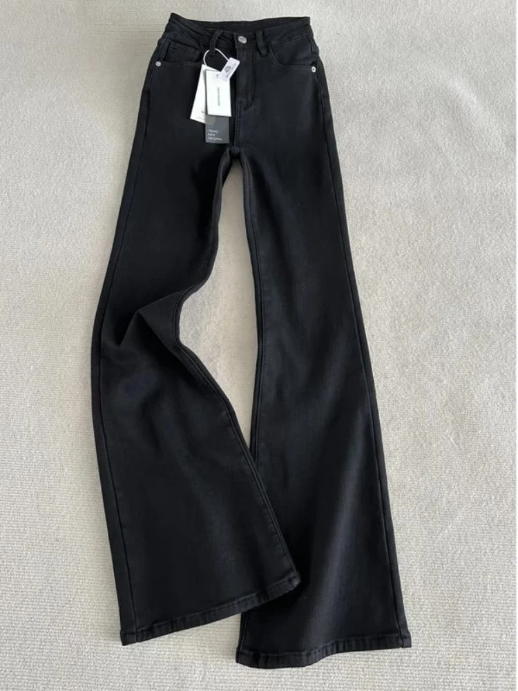 여성용 가을 겨울 플러스 사이즈 신축성 슬림 부츠컷 스트레이트 레그 후프 진 캐주얼웨어