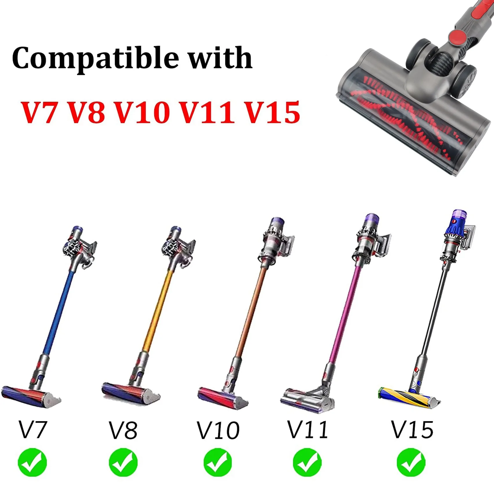 Motorized Brush with Bristle Roller Vacuum Cleaner Head for Dyson V7 V8 V10 V11 Floor Attachment with LED Headlights