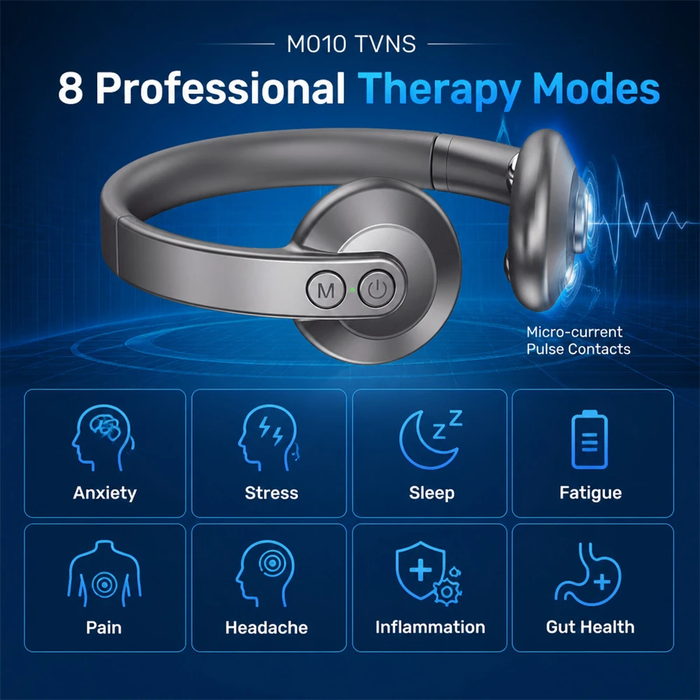 Hands-Free Vagus Nerve Relaxation Device tVNS Pulse Neck Massager Smart App Control Better Sleep Focus Health Therapy Machine