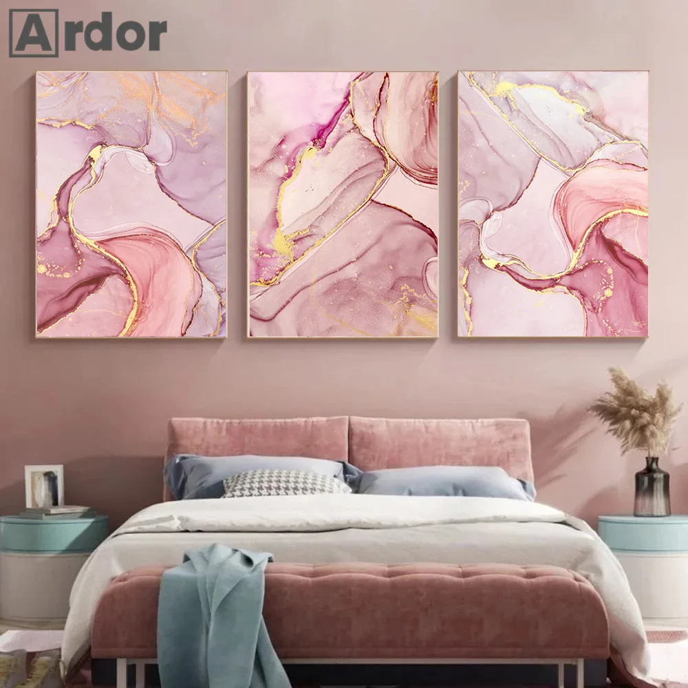 Pink Purple Gold Marble Poster Canvas Painting Abstract Golden Nordic Posters And Prints Wall Art Pictures Living Room Decor