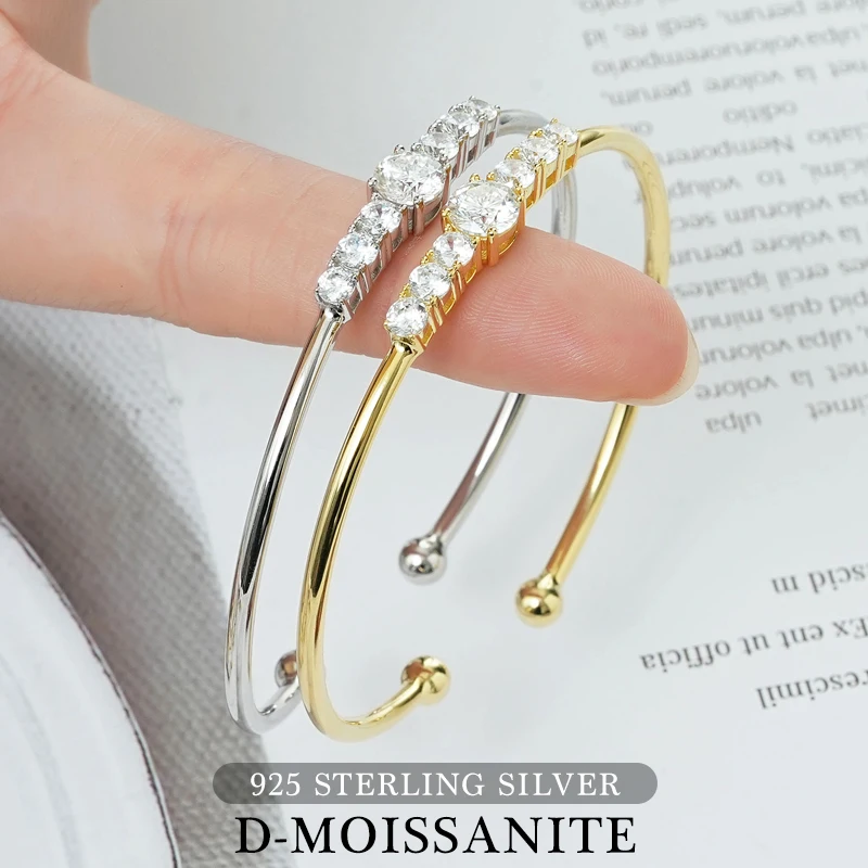 

Муассанит-манжета, 1 карат, цвет D, VVS1, открытый браслет, диаметр 58 мм, браслет из стерлингового серебра 925 пробы для женщин, ювелирные изделия на день рождения, подарки