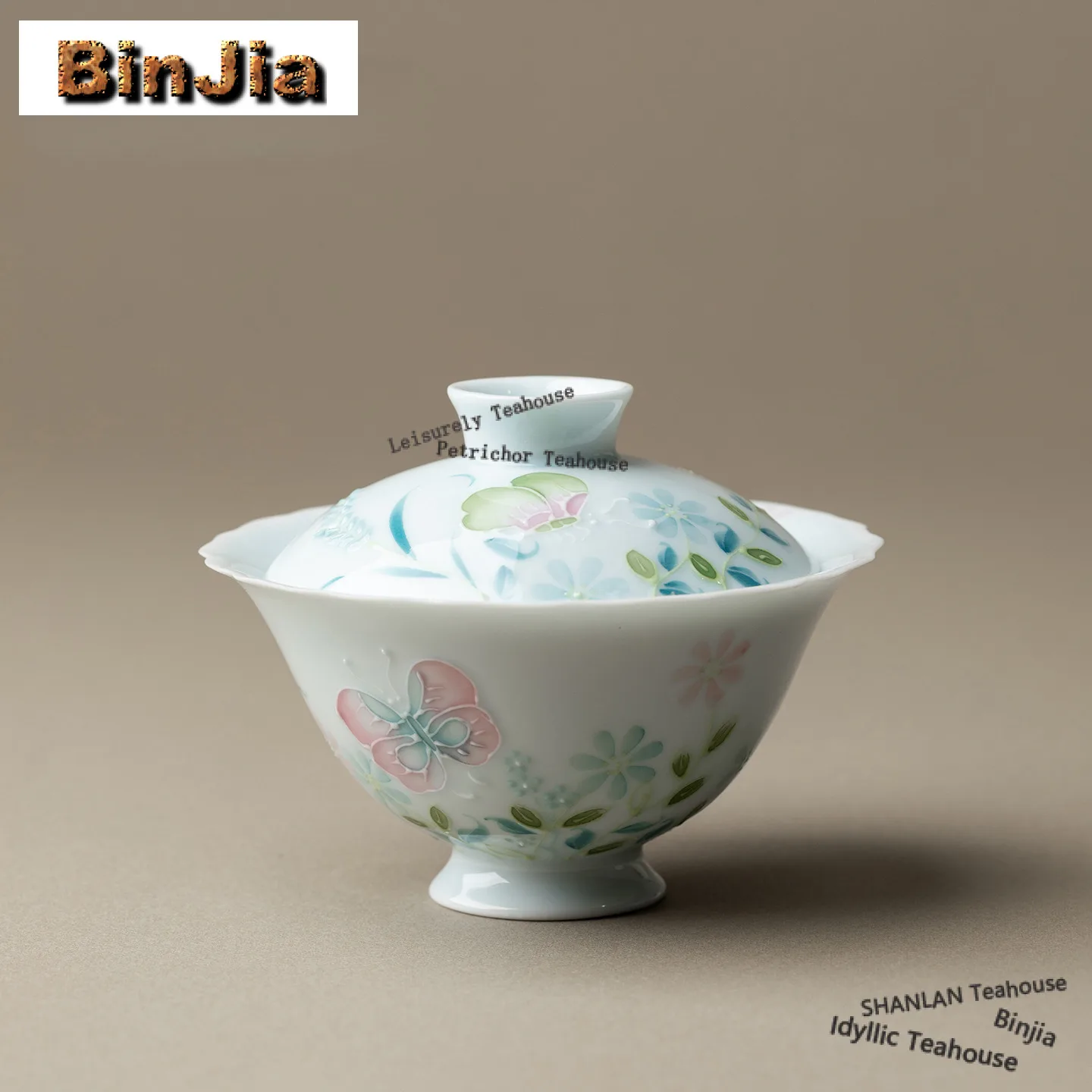 

110ml Hand-painted Butterfly Flower Gaiwan Elegant Tea Tureen Household Tea Bowl With Lid Kit Tea Maker Cover Bowl Teaset Craft