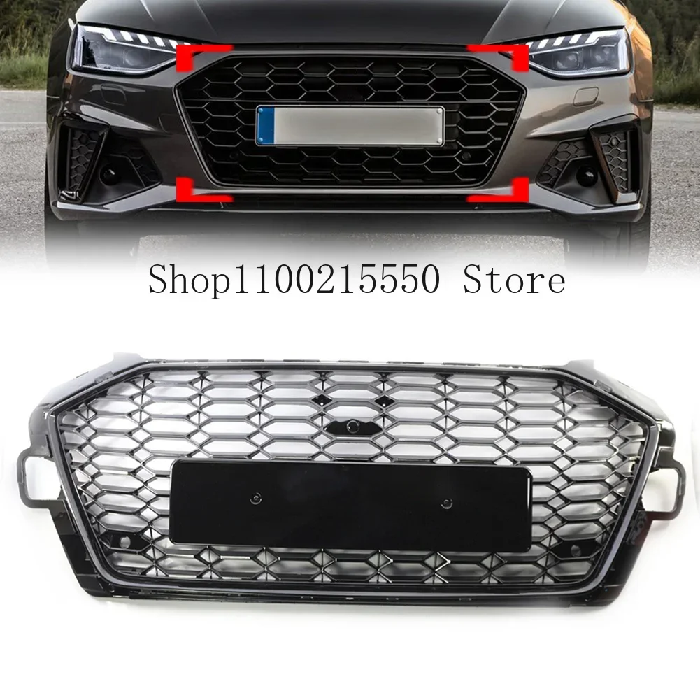 Glossy Black Car Honeycomb Front Grille Bumper Mesh Girll For AUDI A4L change RS4  2020 2021 2022