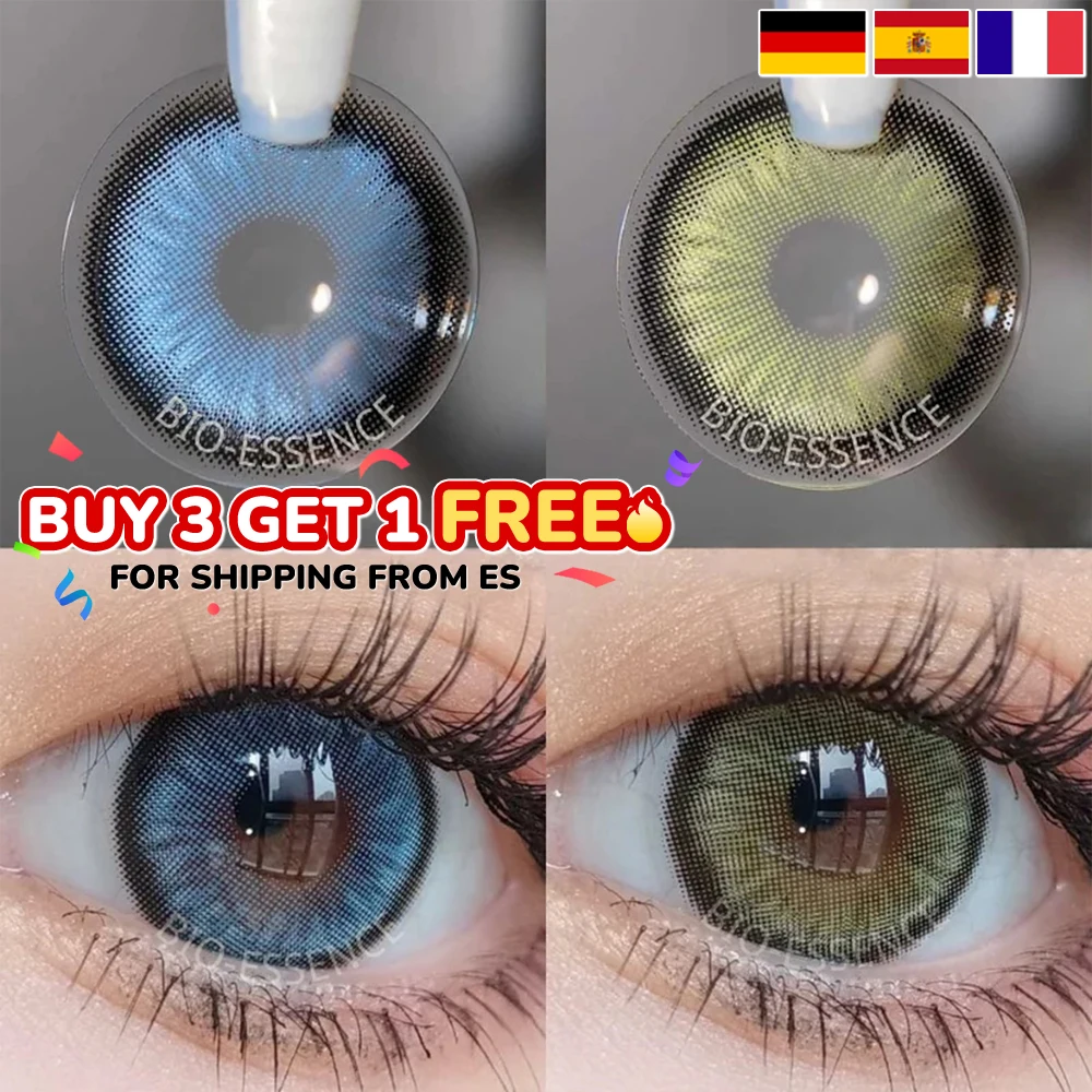 Bio-essência 1 par de lentes de contato coloridas para olhos, lentes marrons naturais, beleza, moda monet, lentes azuis, contato verde