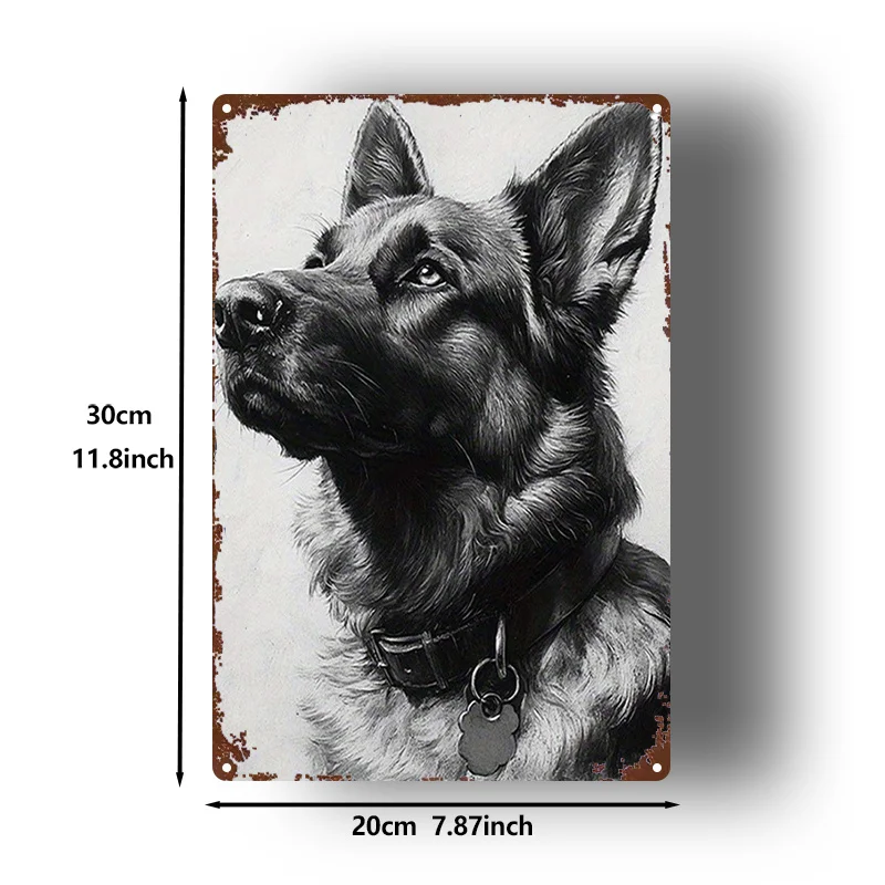 2D Flat, 1pc, Metal Sign, German Shepherd Metal Sign Retro Decoration Wall Hanging, for Bathroom, Man Cave, Bedroom, Garden, Hom