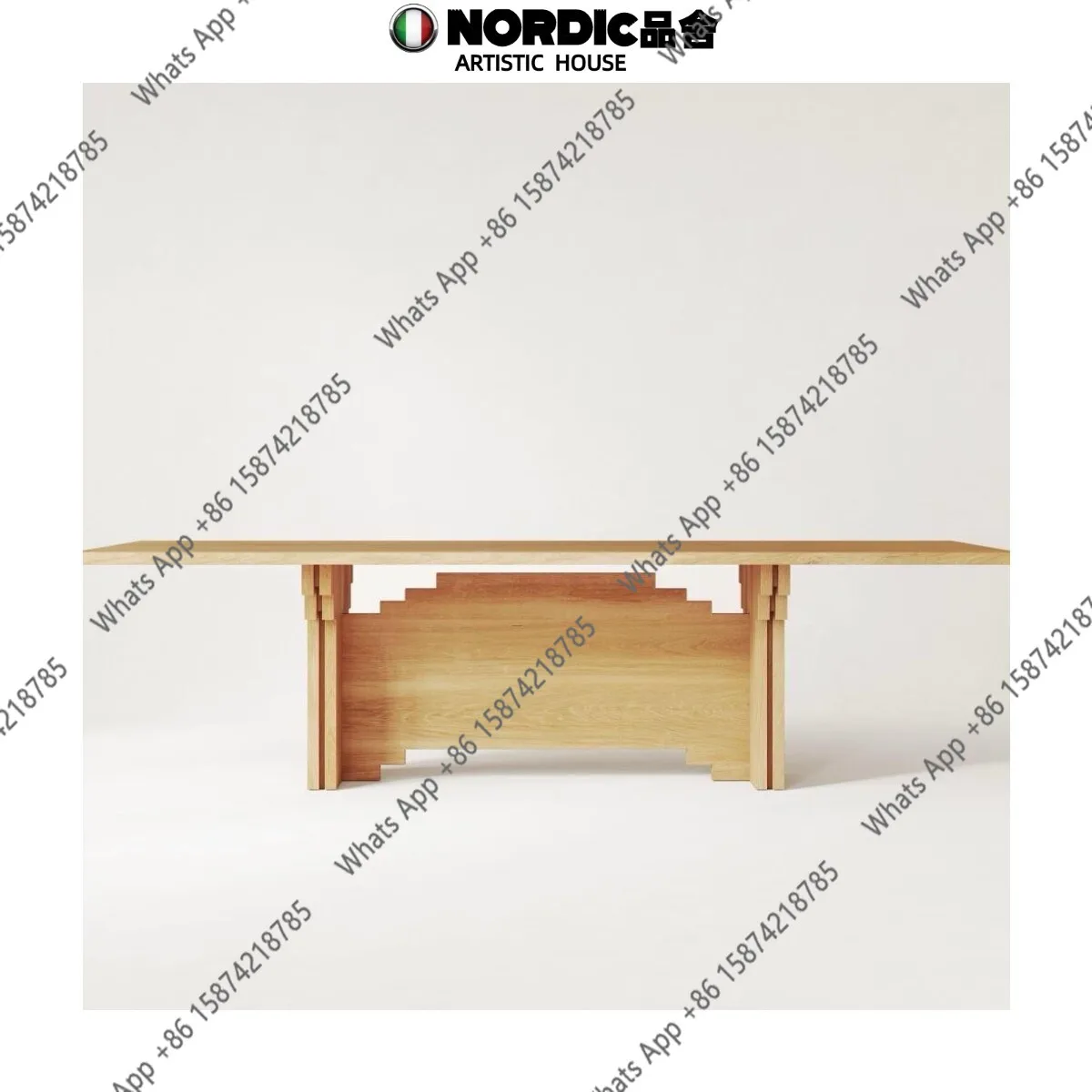 Medieval style designer art rectangular dining table wabi wind pixel solid wood retro conference table American country