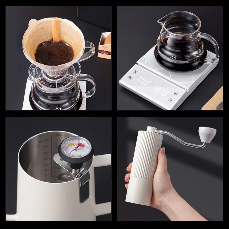 Accessible Luxury American-Style Portable Coffee Pot Scale Hand-Brewed Espresso with Black Gift Box Metal Utensil Set