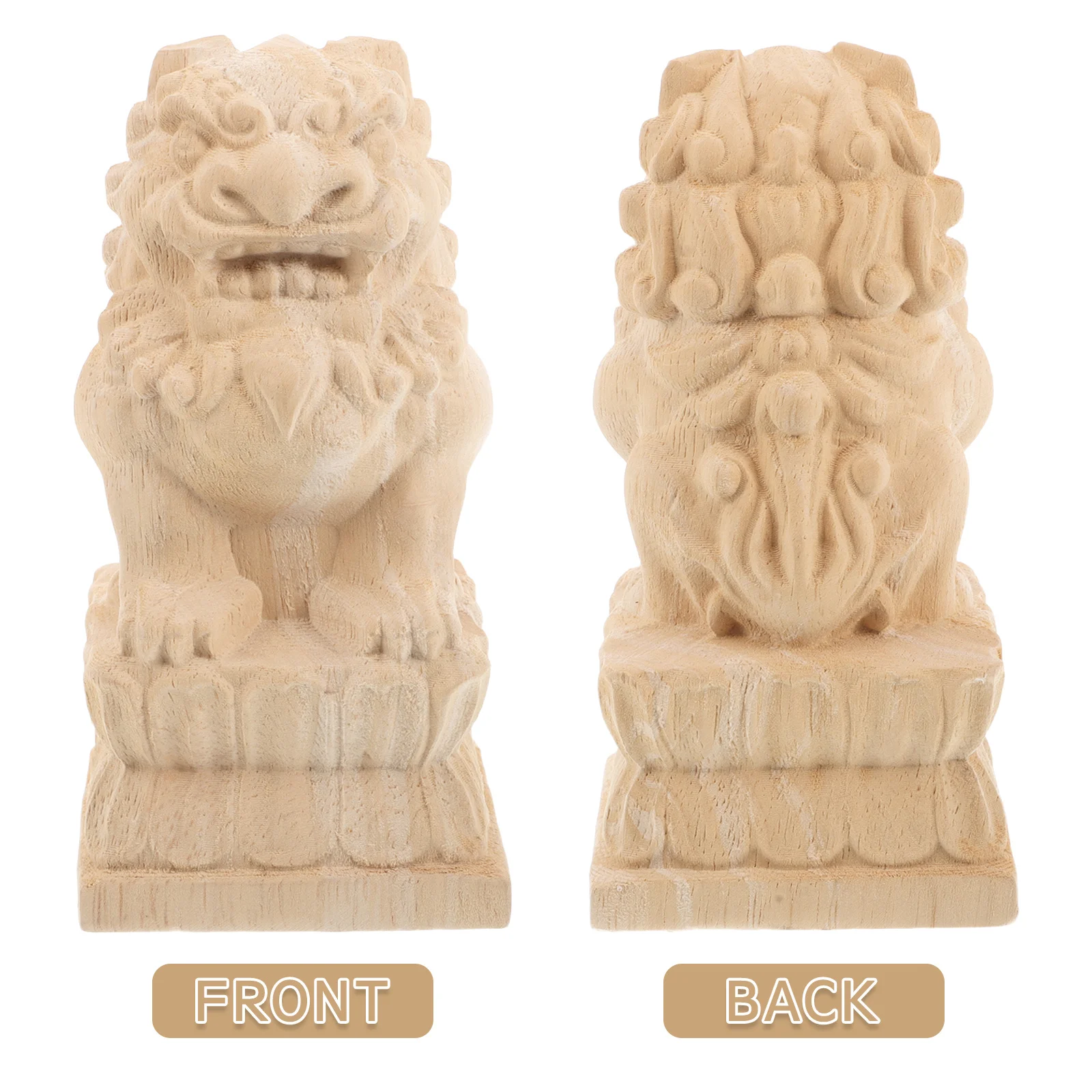 Lion Post Finials Unfinished Wood Guardian Lion Carved Finial Decorative Fence Post Ornament Feng Shui Prosperity