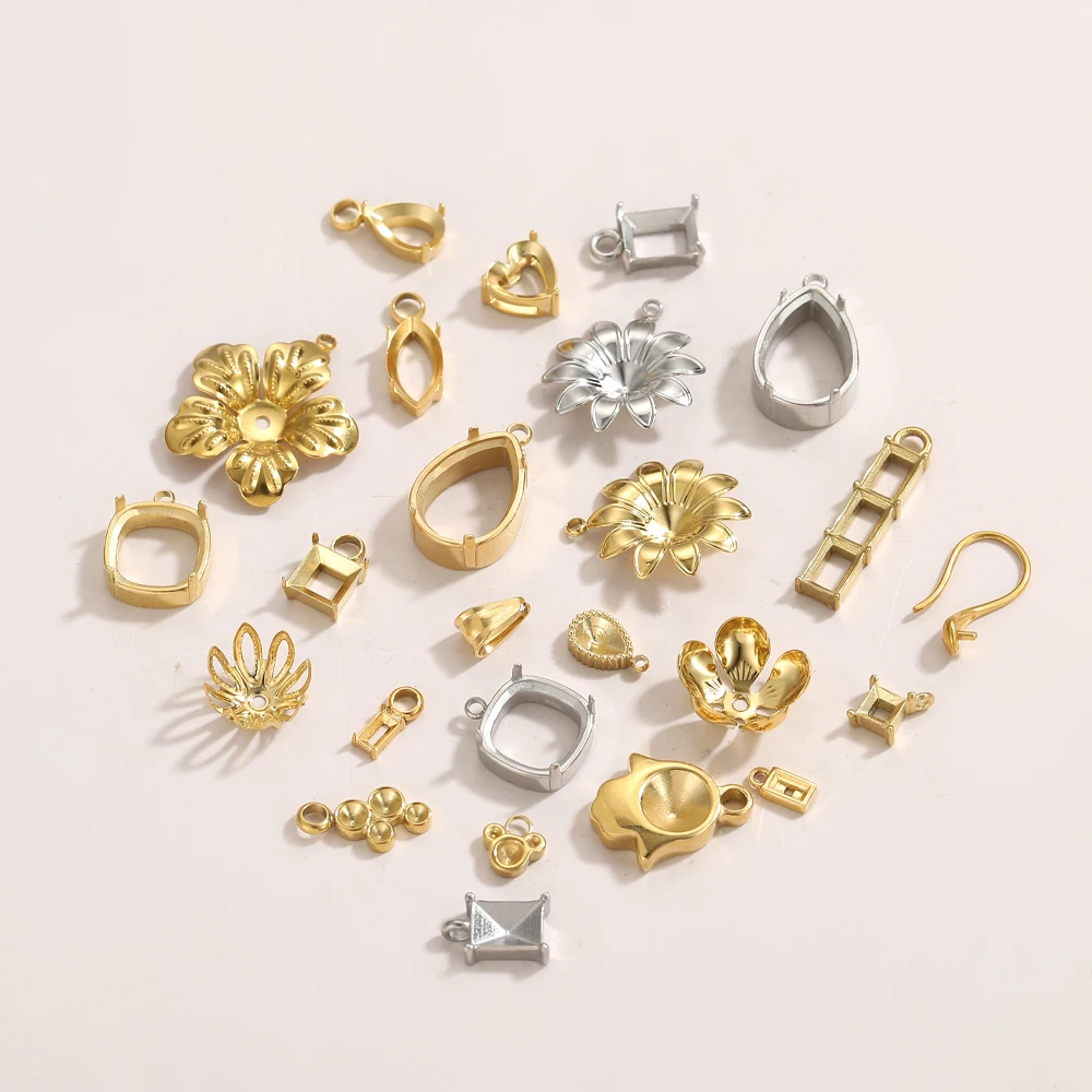 Custom Stainless Steel DIY Jewelry Findings Collection Claw Blank Setting Zircon Base Empty Connectors for Bracelet Necklace