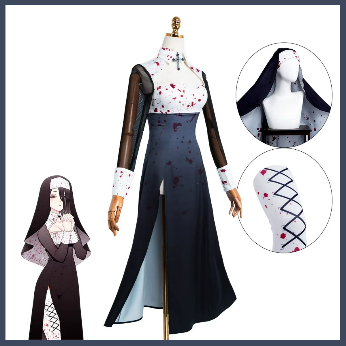 Anime My Dress-Up Darling Kitagawa Marin Cosplay Costume Nun Black and White Dress Wig Woman Sexy Christmas Carnival Suit