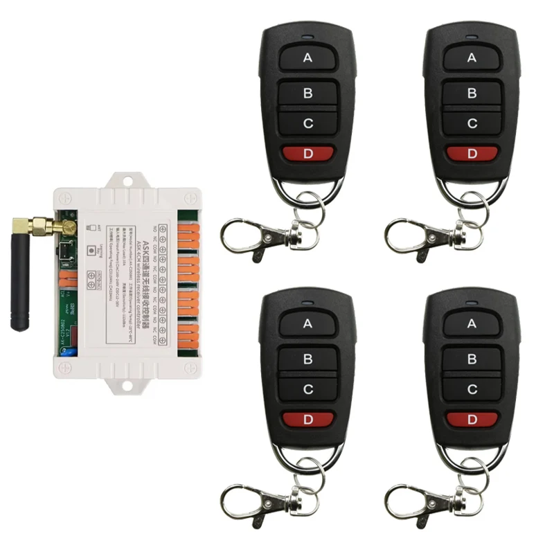 Smart Multiple DC 12V 24V 36V 10A 433 MHz 4CH 4 CH 4 Channel Wireless Relay RF Remote Control Switch Receiver Metal Transmitter