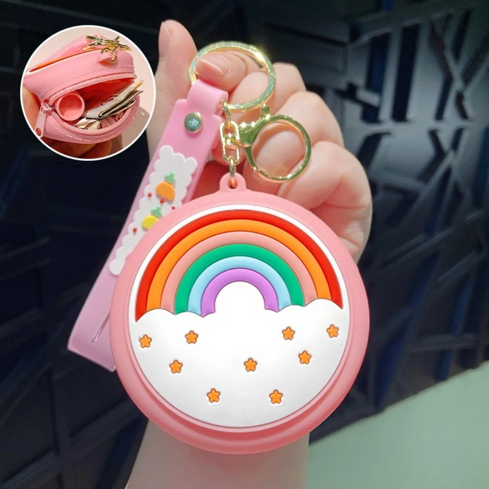صغيرة قوس قزح سيليكون محفظة نسائية للعملات المعدنية حقيبة سماعة الاذن محفظة صغيرة لطيف قوس قزح جولة مفتاح حقيبة التخزين لحقيبة الظهر هدايا الأطفال