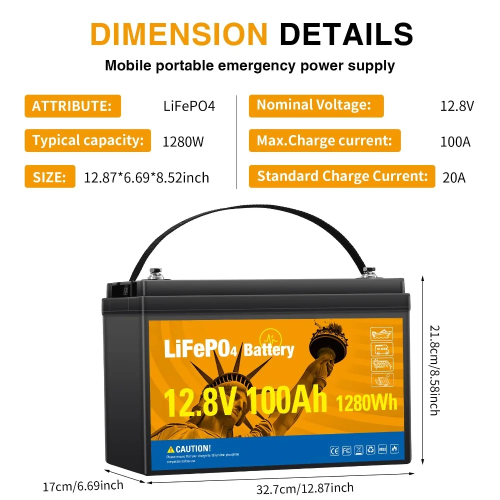 12.8V 100Ah LiFePO4 Lithium Battery, Group 31 Lithium Iron Phosphate Batterys 100A BMS Low-Temp Protection 4S4P 15000+