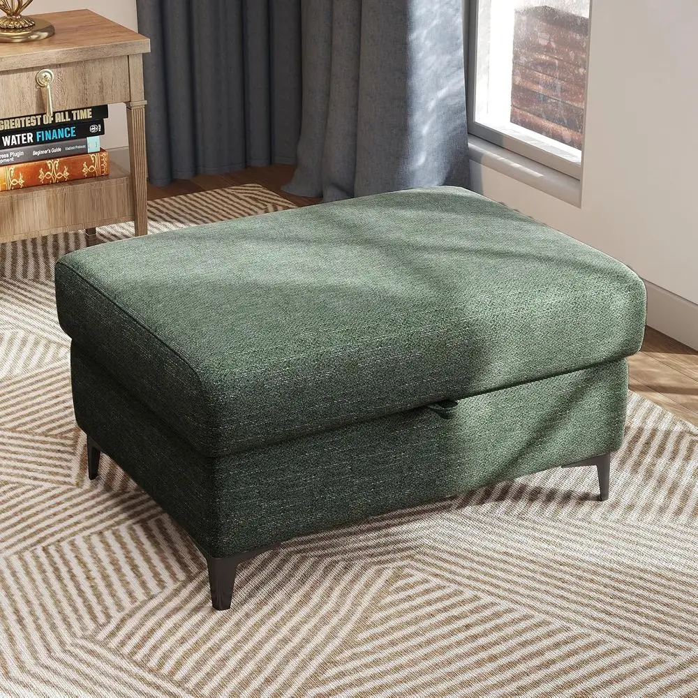 

Green Chenille Upholstered Storage Ottoman with 7.8 Deep Seat for Living Room, Supports 350 lbs