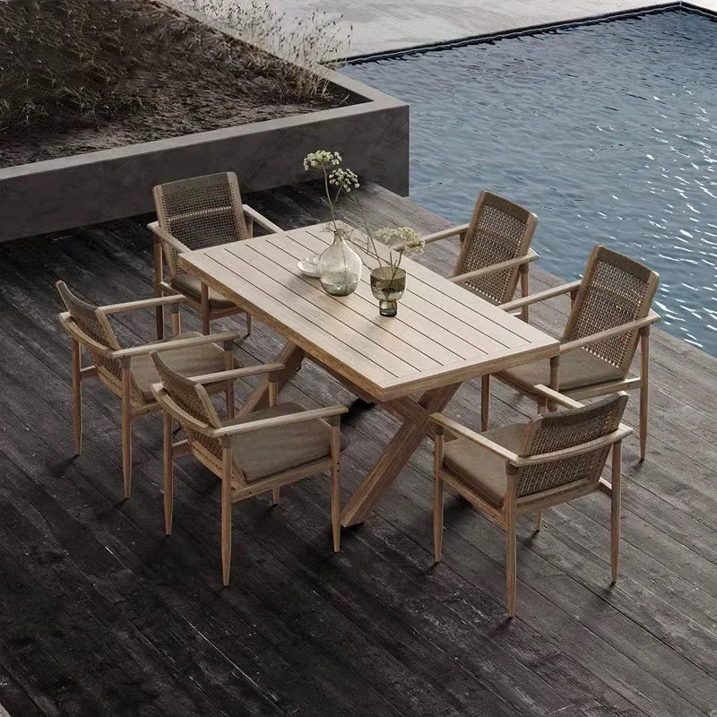 Mesas e cadeiras de teca ao ar livre pátio à prova d'água varanda ao ar livre mesas e cadeiras de teca de lazer jardim terraço móveis ao ar livre