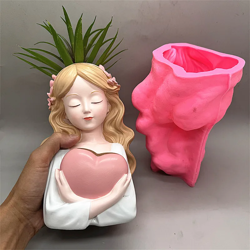New Product! Silicone Mold Girl Love Flower Pot Used to Make Gypsum Resin Cement Crafts Balcony Ornaments