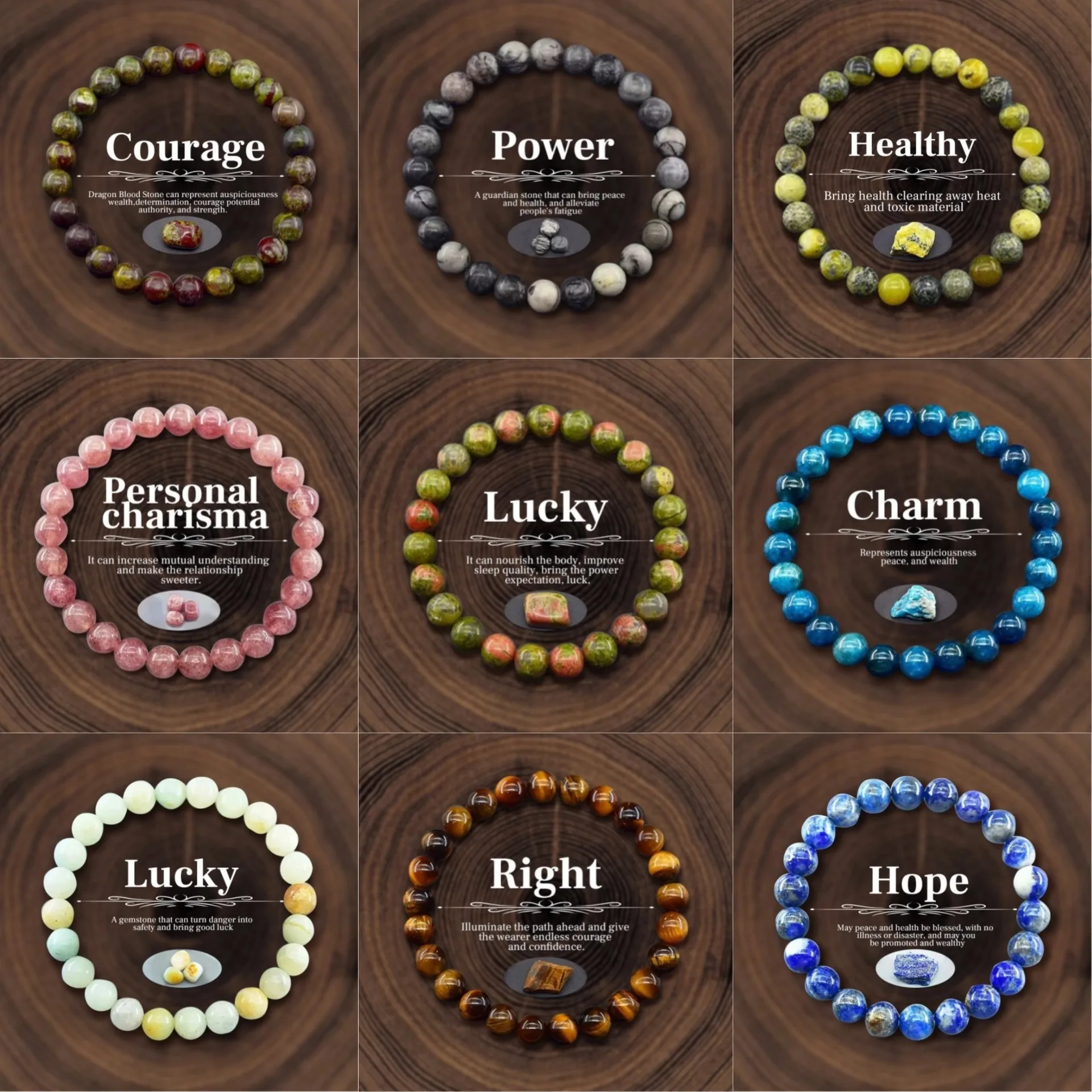 8mm Natural Stone Beads Bracelet For Women Men Amethysts Crystal Quartzs Agate Tiger Eye Elastic Bangles Reiki Healling Jewelry