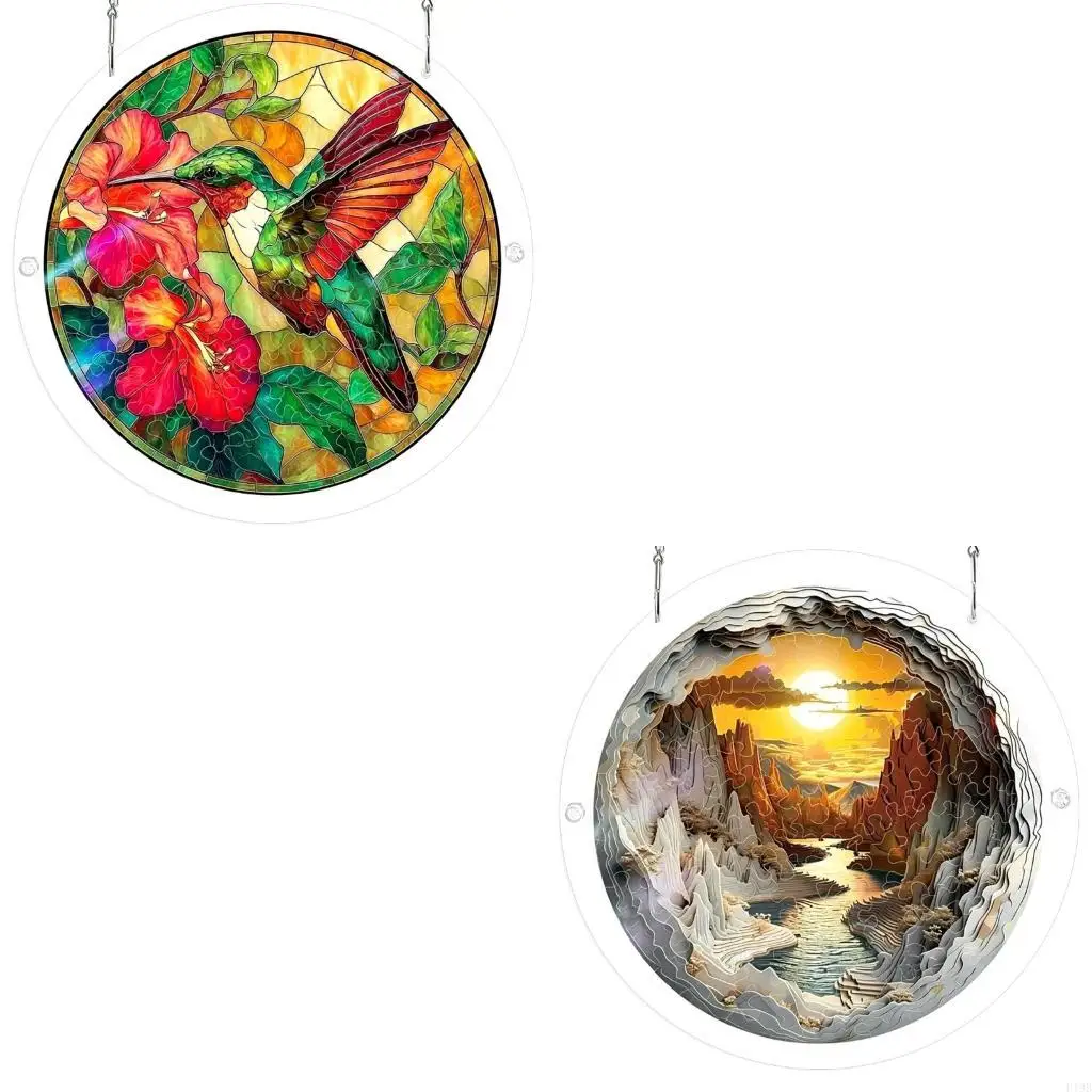 F19B Puzzle Suncatchers Acrylic Window Hanging Decors Faux Stained Glass Sun Catcher Unique Gift for Women Men Family