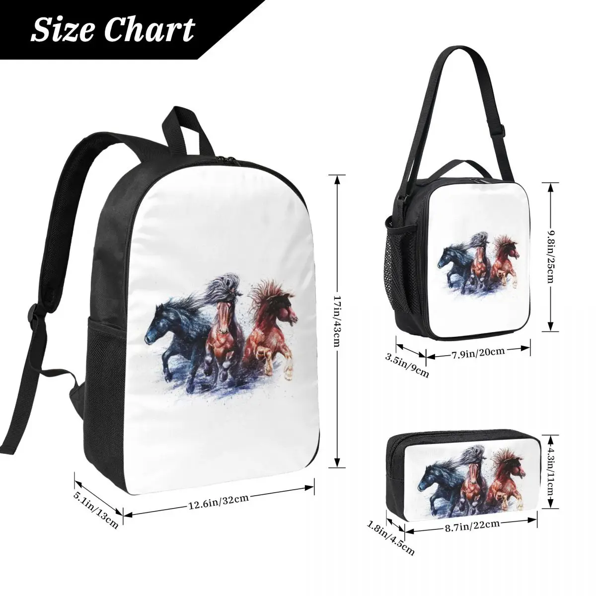 

Brown Horse Herd Running Galloping Animal Lovers Humor Backpack Student BookBag School Bag 3ps Insulated Lunch Bag Pencil Case