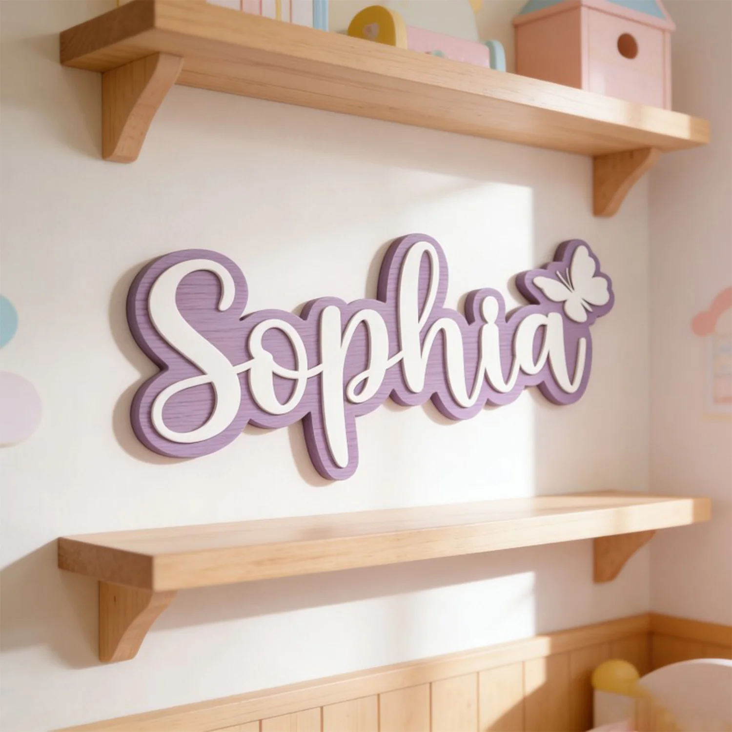 1pc Wooden Name Tag with Butterfly, Custom Name, Bedroom Doorplate, Children's Room, Birthday, Anniversary, Baptism Gift view 4