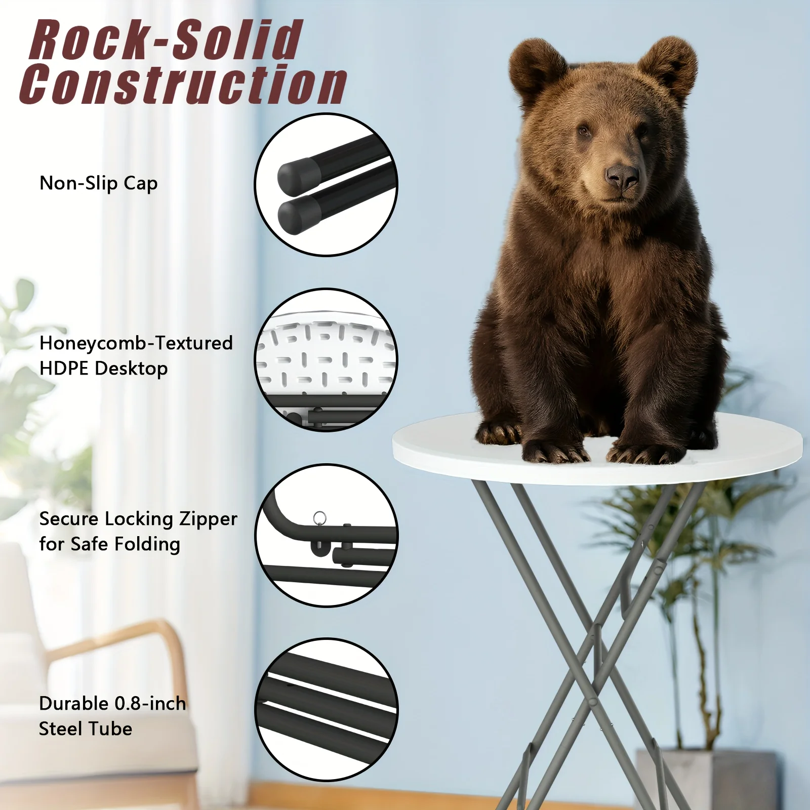 32-inch Bar-height Round Table, Round Folding Table, Portable Plastic Table, Suitable for Parties And Commercial Events