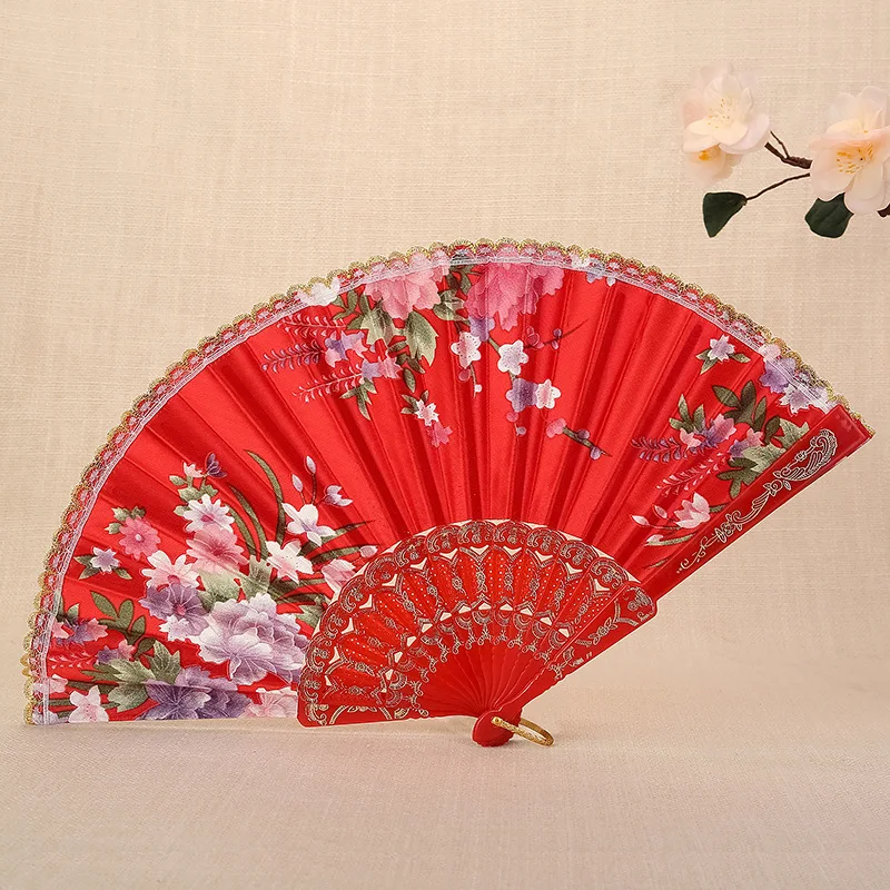 Silk Rippled Printed Folding Plastic Fan for Women Wedding Gift Pary Favor wedding gifts for guests