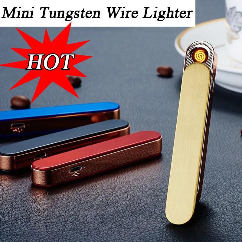 Ultra-thin Mini Tungsten Wire Lighters USB Rechargeable Windproof Flameless Portable Silent Lighter Smoking Accessories Men Gift