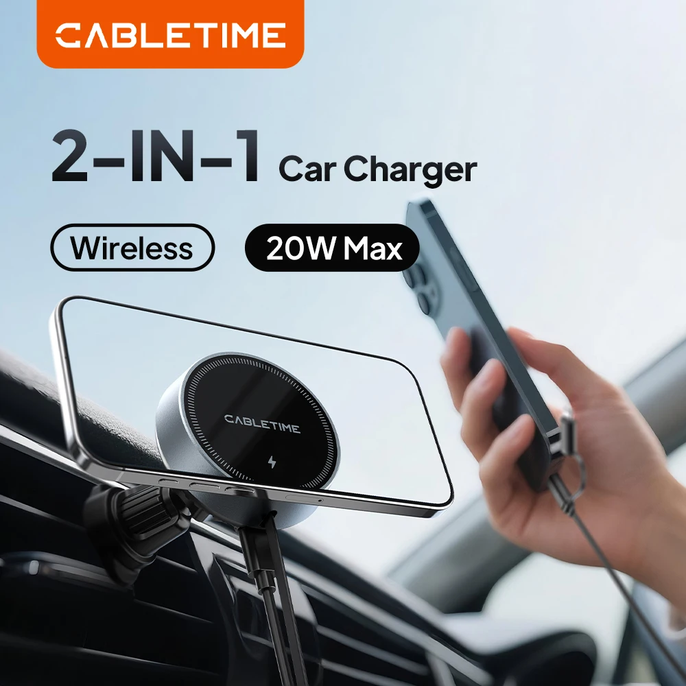 CABLETIME CABLETIME 15W Wireless Car Charger Magnetic Phone Holder Auto Clamping High Load-Bearing Adjustable for iPhone 15/16/17 - Aliexpress Deal