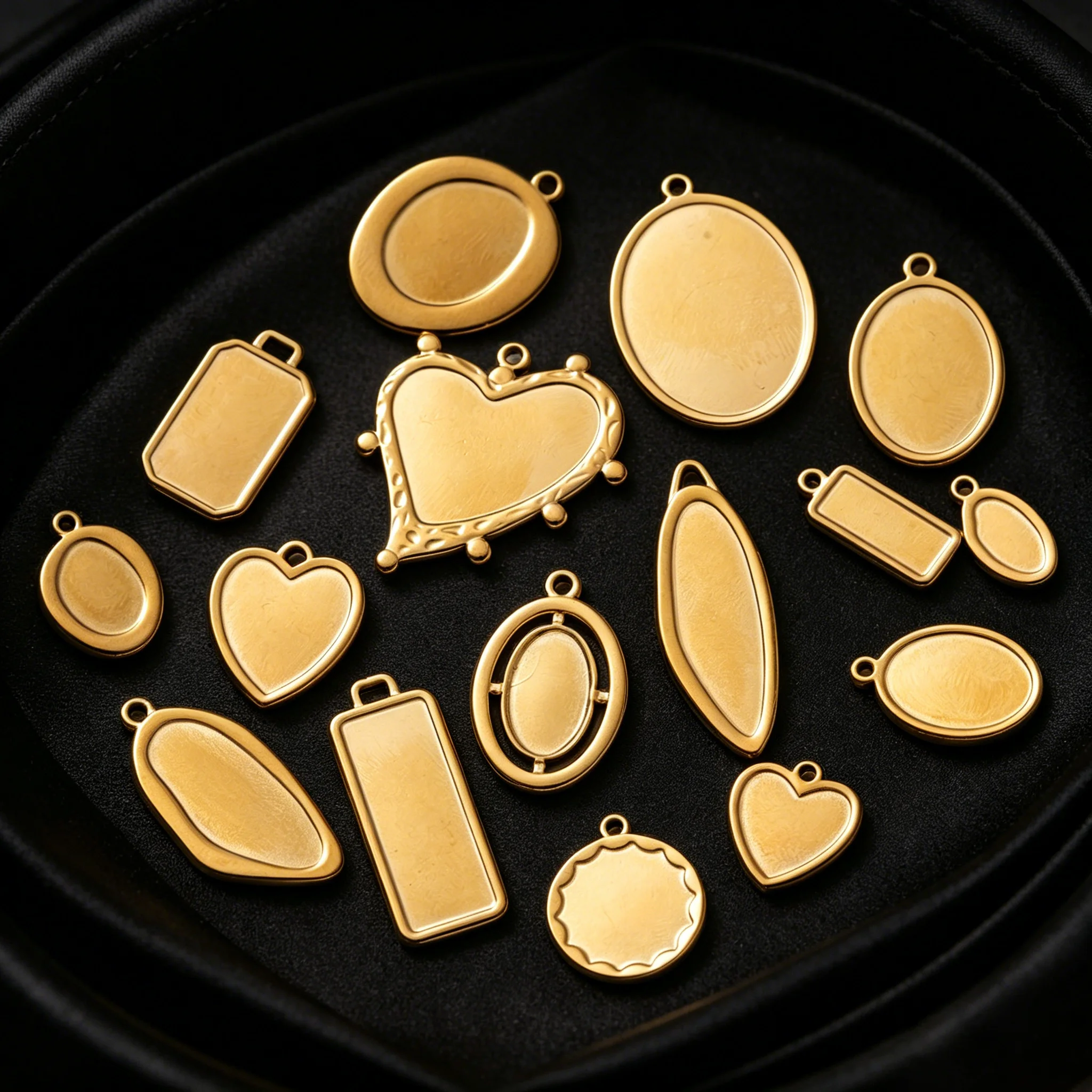 5 Stück/Set Edelstahl Ovale Mondrahmen Blanko-Lünetten DIY Ohrringe Geometrischer Herzanhänger Basis Charms Halskette Schmuckherstellung – Detail 5