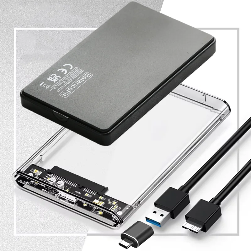 USB 3.0/Type C HDD Enclosure 2.5 inch SATA SSD External Hard Drive Case with 5Gbps Transfer Speed Clear Harddisk Boxs Tool-Free
