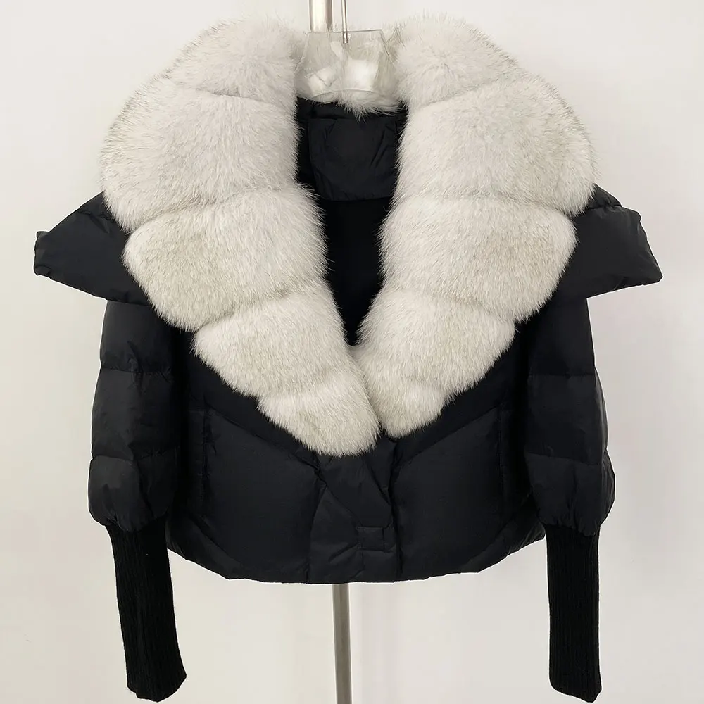 

Real Natural Fox Fur Collar White Duck Down Coat 2025 Winter Women Casual Puffer Jacket Thick Warm Outerwear Short Fur Jacket