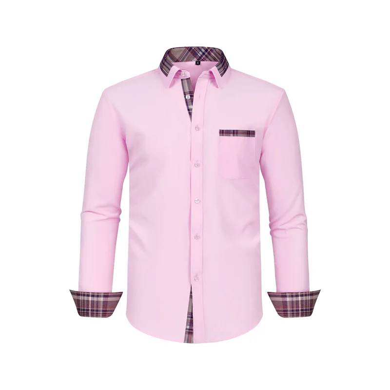 

Men's Shirt Solid Color Stitching Pattern Print Lapel Light Pink Blue Grey Outdoor Street Long Sleeve Print Clothing Apparel Fas