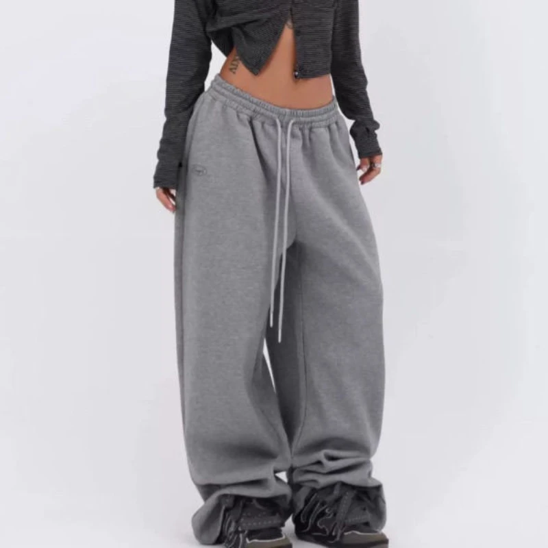 QWEEK Oversized Y2k Grey Sweatpants Women Joggers Vintage Hip Hop Korean Pants Casual Harajuku America Retro Trousers Autumn