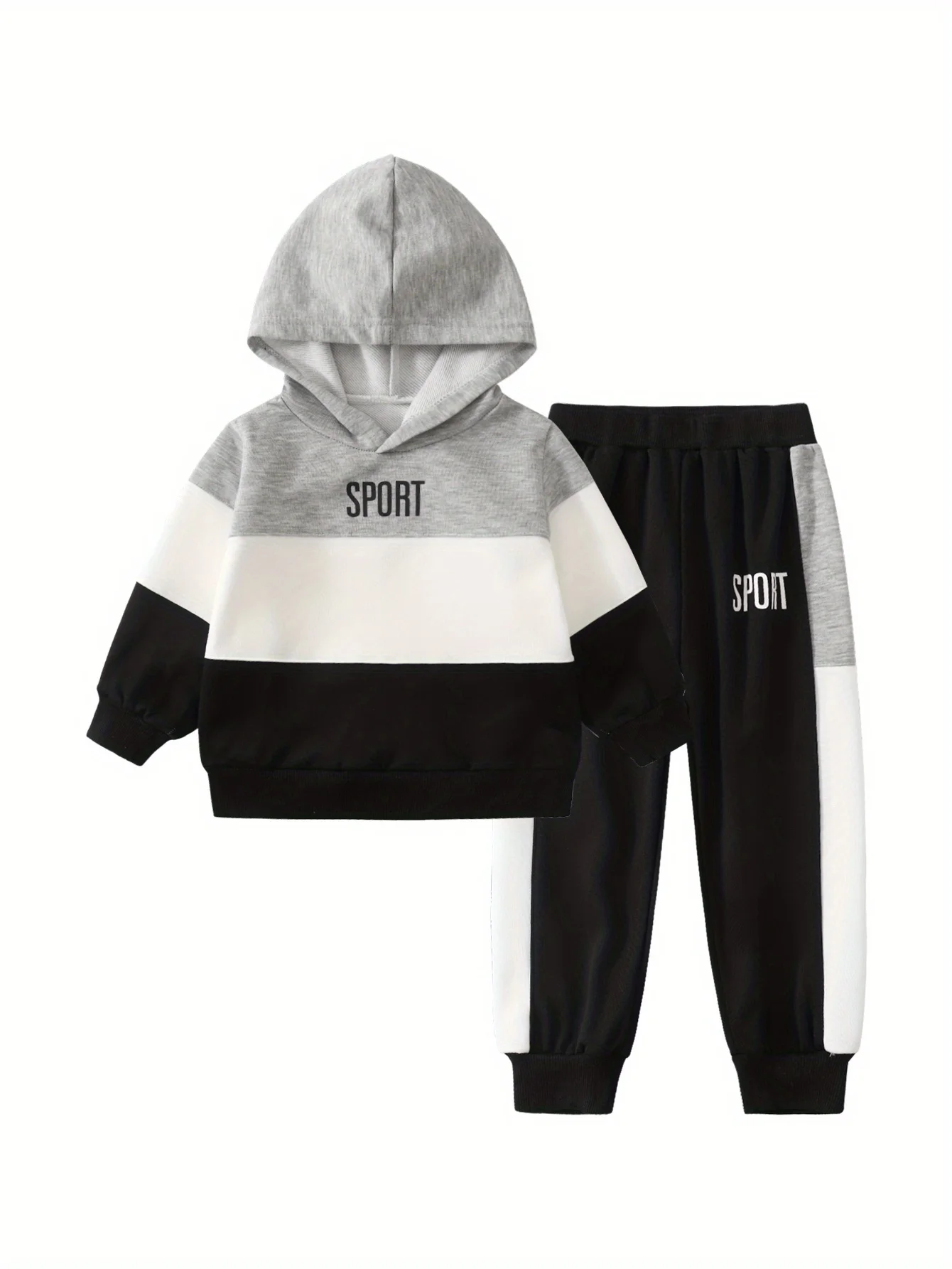 الأولاد كتلة اللون مجموعة 2 حزمة رسالة هوديي السراويل الزي أسود أبيض رمادي الخريف الشتاء عارضة الأزياء الراحة