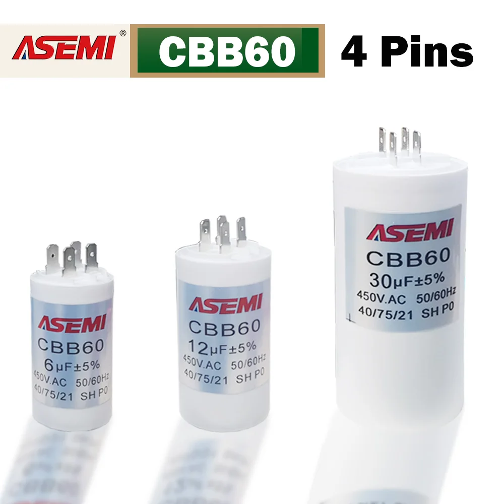 4 Pins CBB60 450V AC Motor Run Capacitor 6uF 8uF 10uF 12uF 15uF 18uF 20uF 25uF 30uF For Air Compressor Water Pump