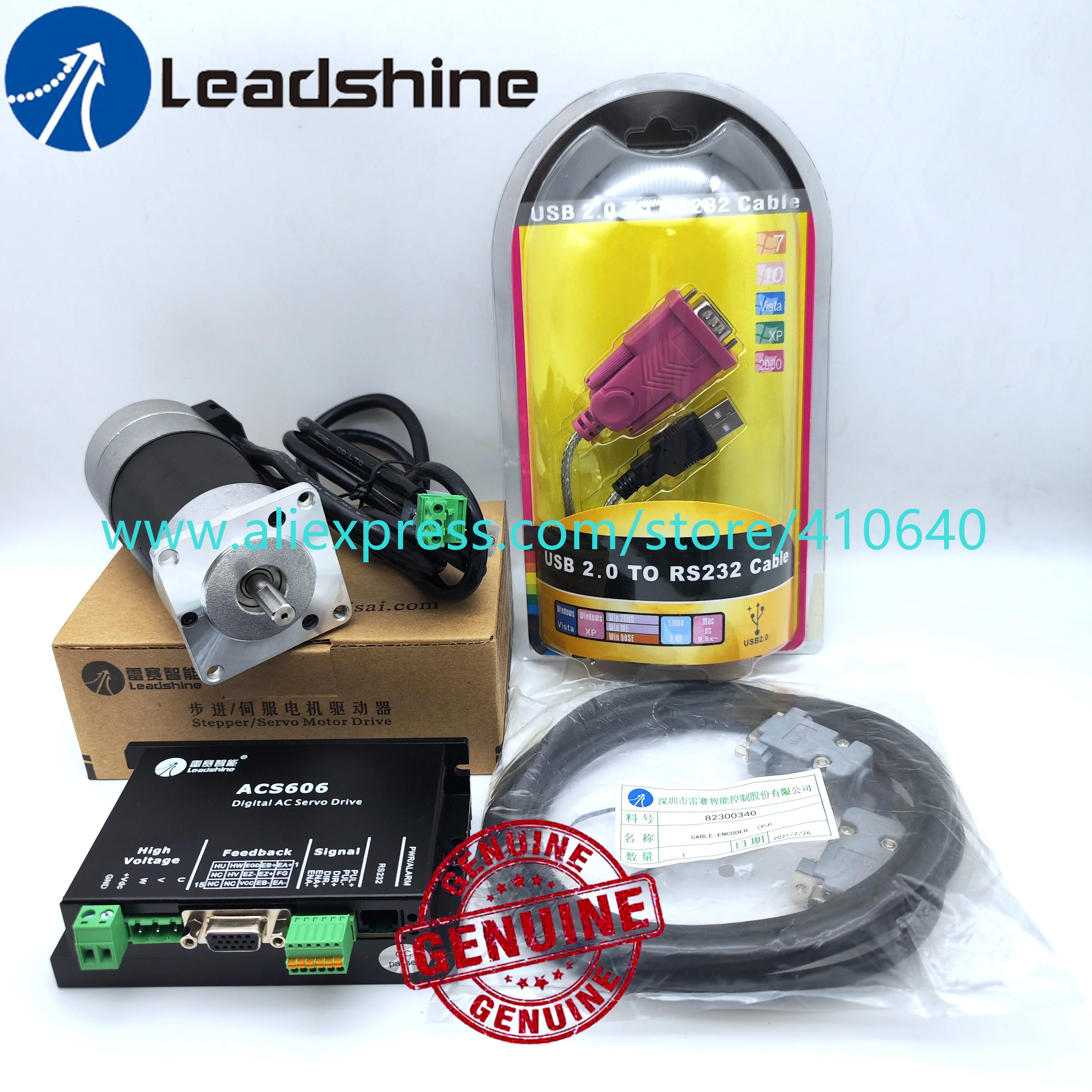 Imagem -05 - Servo Motor dc sem Escova Leadshine Blm57130 Genuíno e Servo Drive Acs606 com Cabo de Extensão do Codificador e Cabo de Ajuste Rs232