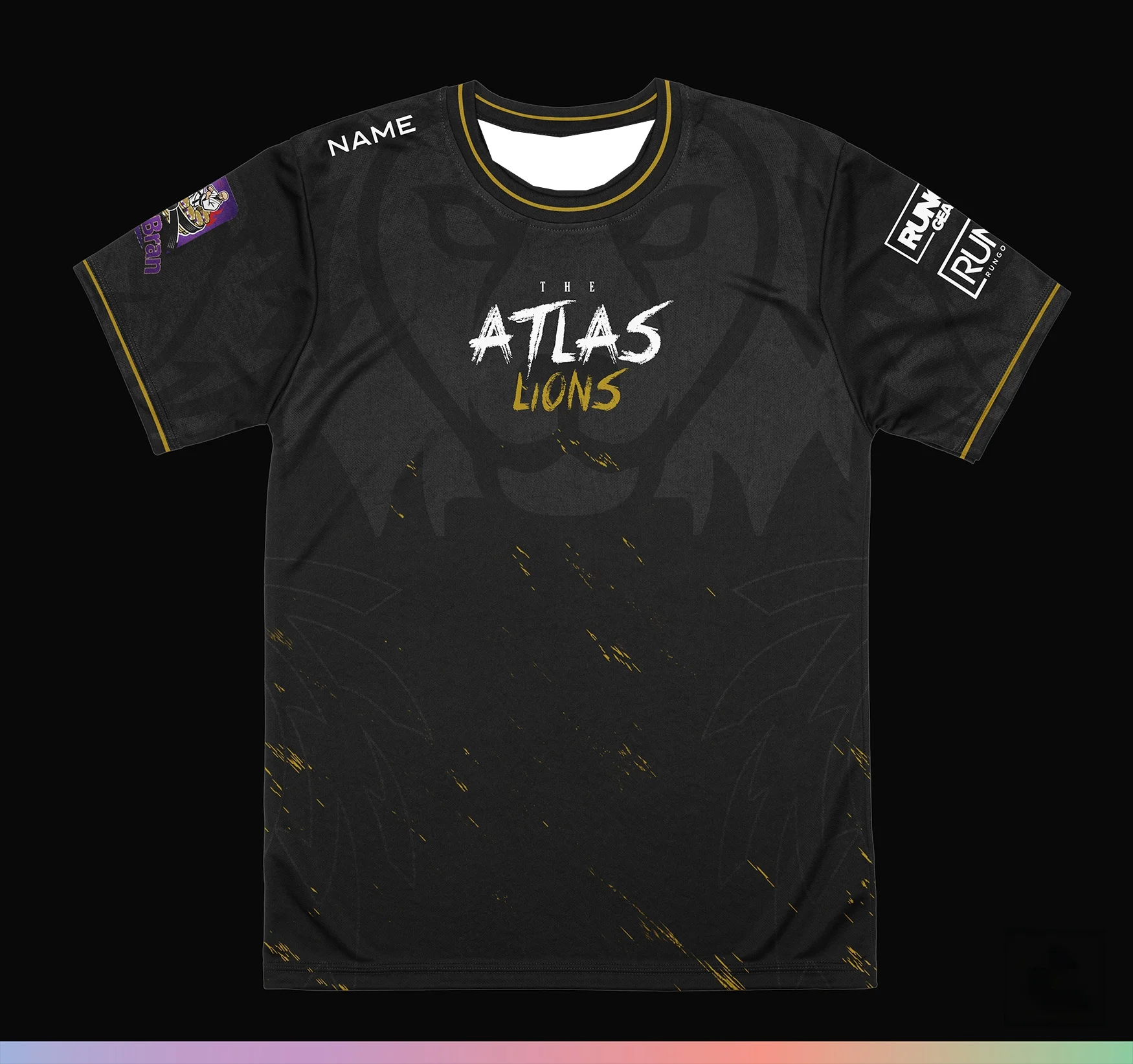 2026 New The Atlas Lions Esports Jersey Black Gold Scratch Texture Crew Neck Gaming Short Sleeve Uniform Family Clothing