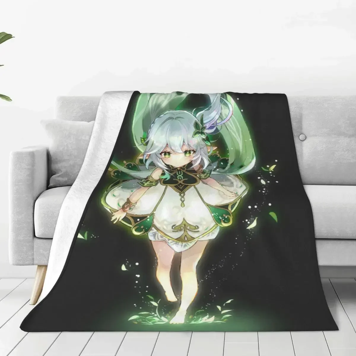 Kawaii Nahida Blankets Genshin Impact Anime Flannel Novelty Breathable Throw Blankets for Home Decoration