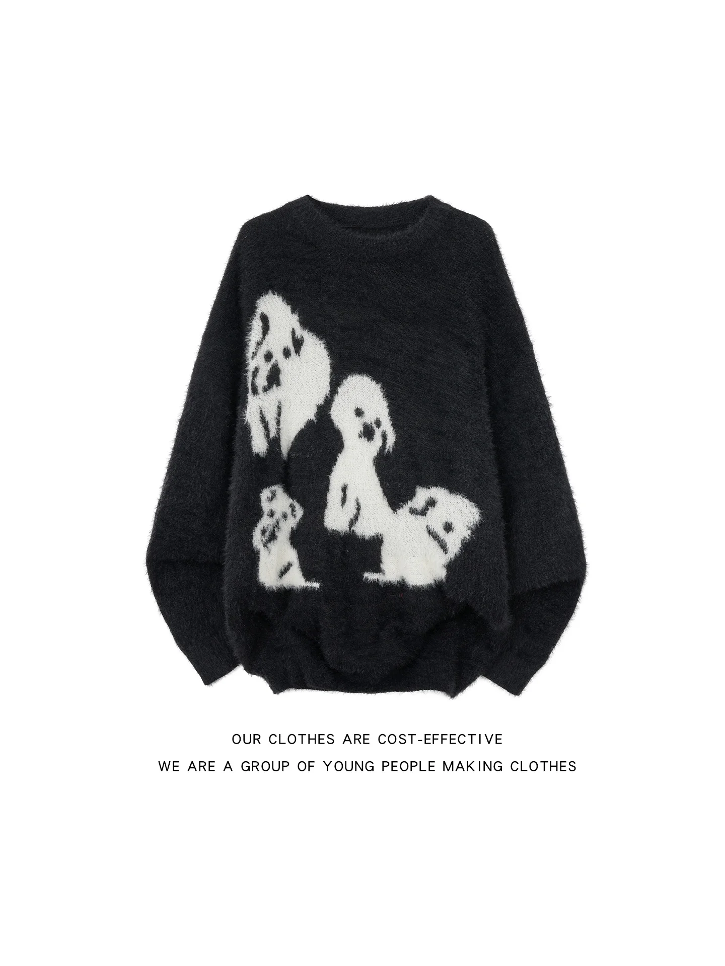 

Cute Dog Pattern Embroidered Sweater Men's Autumn Winter Soft Loose Casual round Ne Knitted Top Couple Sle Warmth Faion