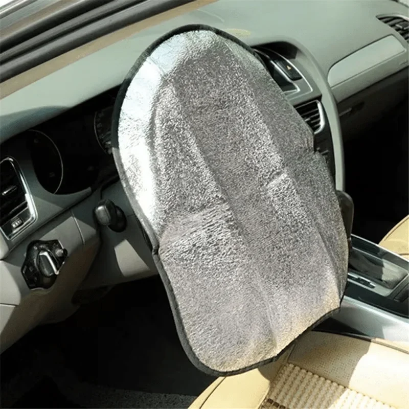 

Car Steering Wheel Sun Shade Double Thick Sun Protection Foldable Anti-uv Sunscreen Car Supplies Car Steering Wheel Cover Silver