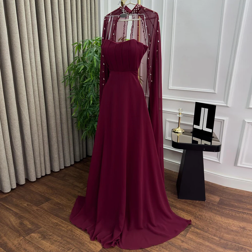 Suknie wieczorowe w kształcie litery A, do ziemi, z wysokim dekoltem, bez rękawów, suknie balowe, modne, z kryształowym szalem, proste, drapowane suknie na przyjęcie.
