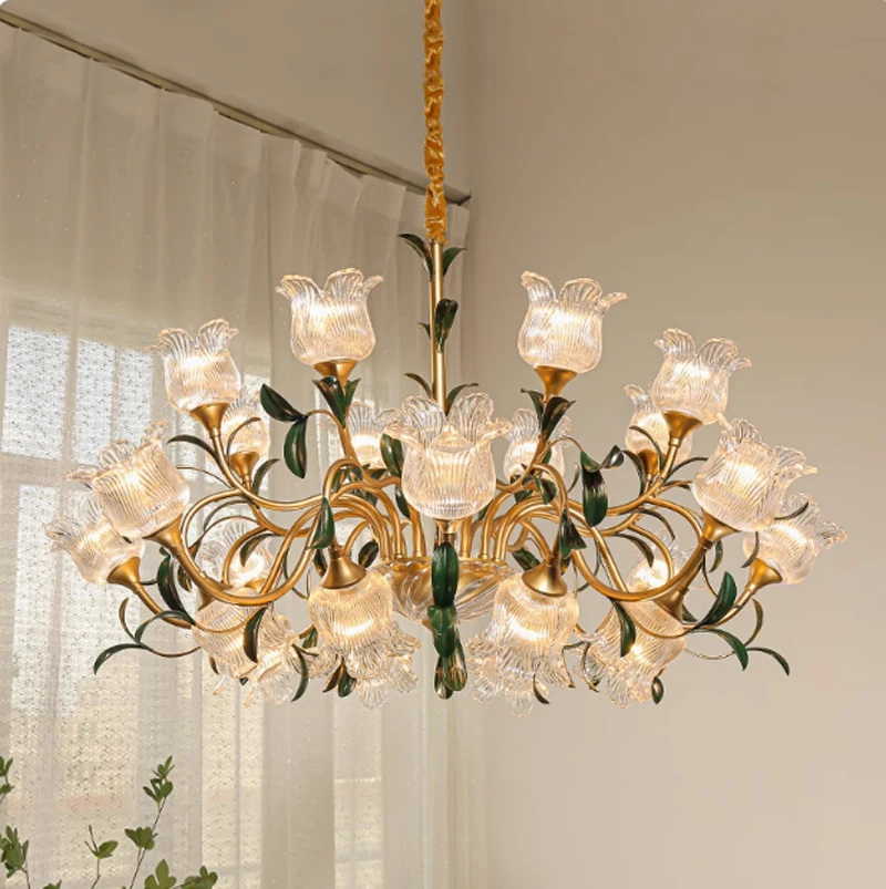 Retro Living Room Transparent Glass Chandelier Luxury Designer Cream Pendant Lamp French High-rise Mid-range Restaurant Lighting