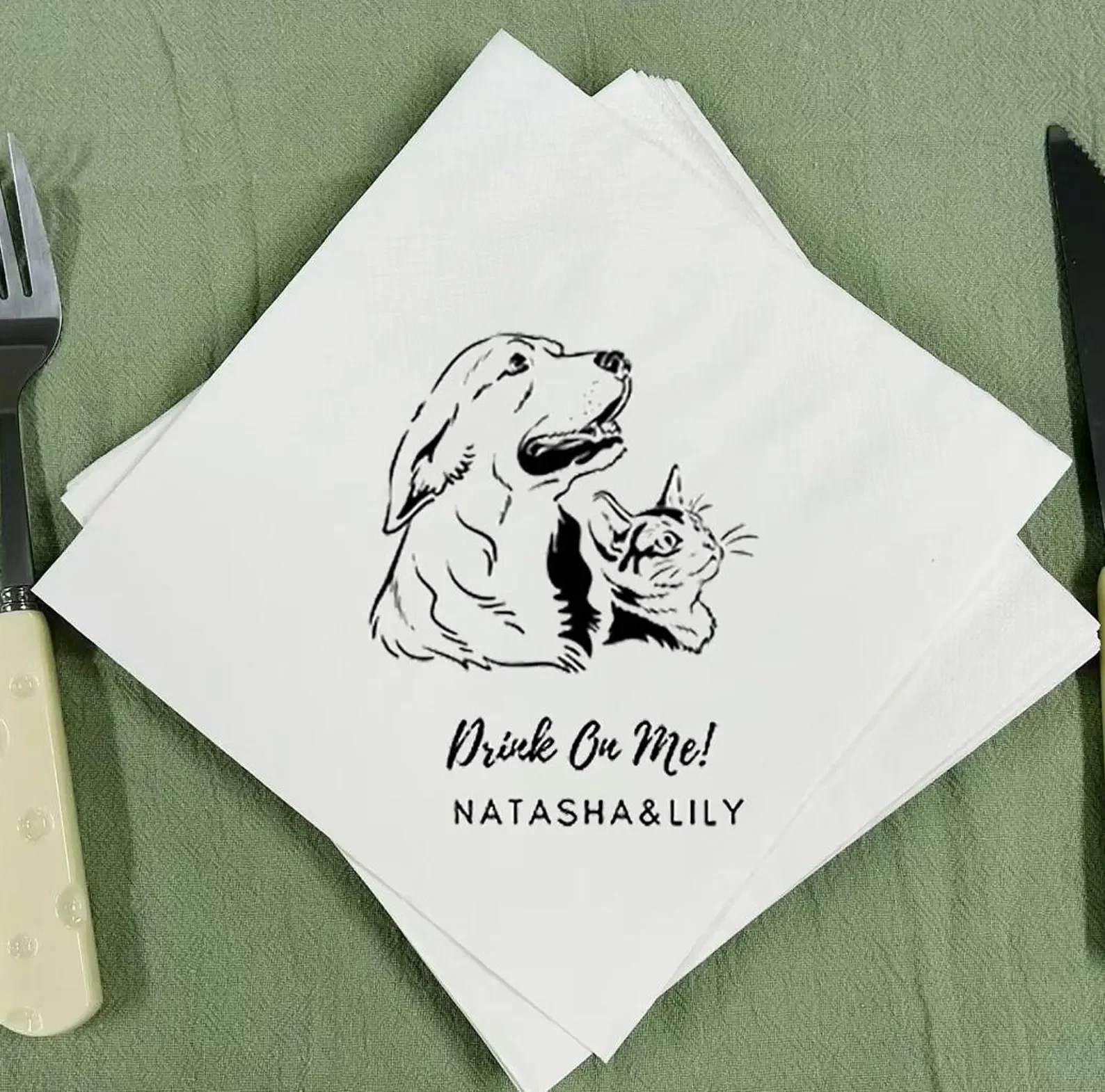 Custom Pet Cocktail Napkins, Dog Wedding Napkins,Custom Pet Portrait Napkins, Customized Pet Napkins, Custom Pet Portrait Weddin