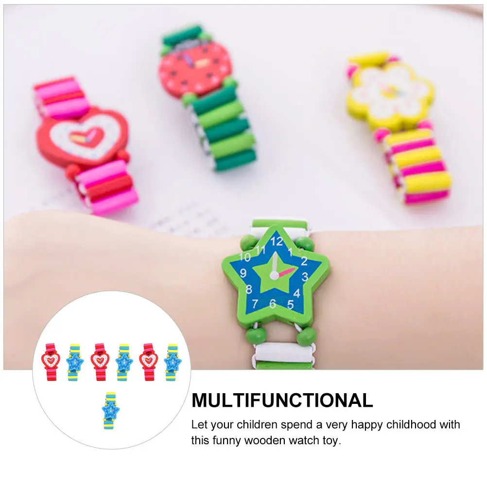 7 stücke Holz Kinder Helle Pädagogisches Spielzeug Elastische Armband Gefälschte Uhr Holz Kind Geschenk Kind Uhr Spielzeug