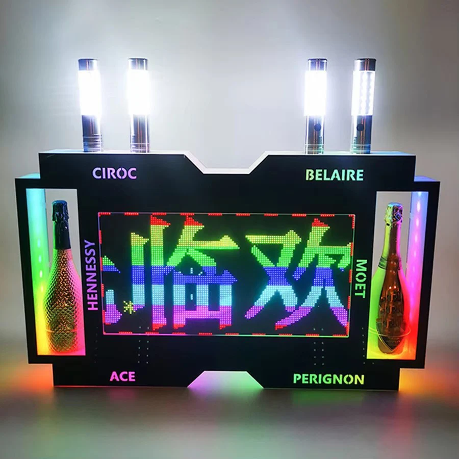 

Custom Logo LED Programmable Bottle Display Rack Wine Holder Bottle Presenter VIP Champagne Message Board Bottle Display Sign
