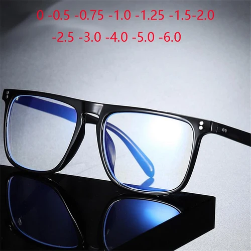 Imagen 1 del producto Gafas cuadradas para miopía con bloqueo de luz azul, gafas graduadas para estudiantes con montura negra Retro Unisex, 0-0,5-0,75 a-6,0