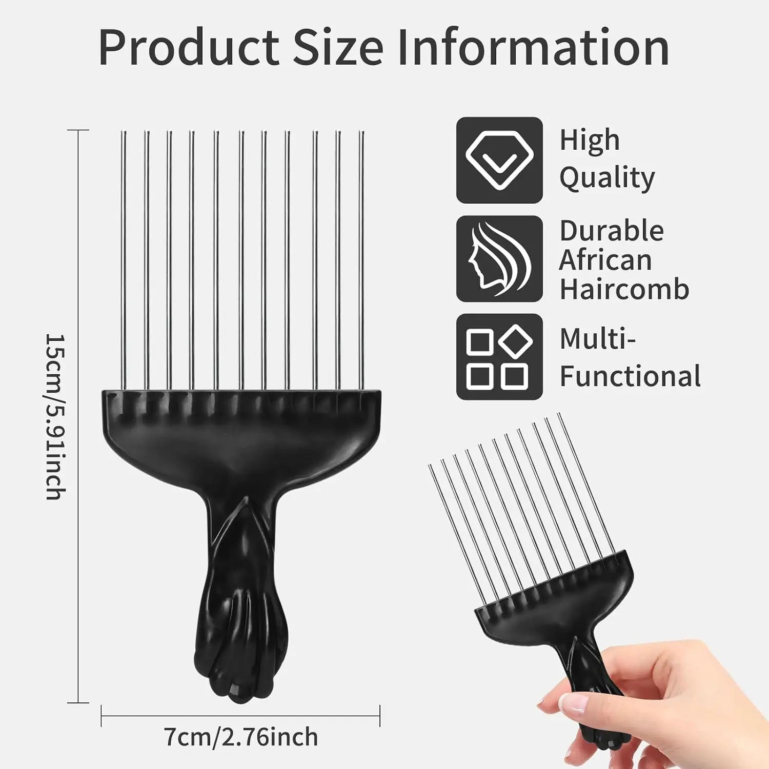 Afro Comb Metal Pick for Women & Men,Hairdressing Detangle Wig Braid Hair Styling Tool,for Curly Hair