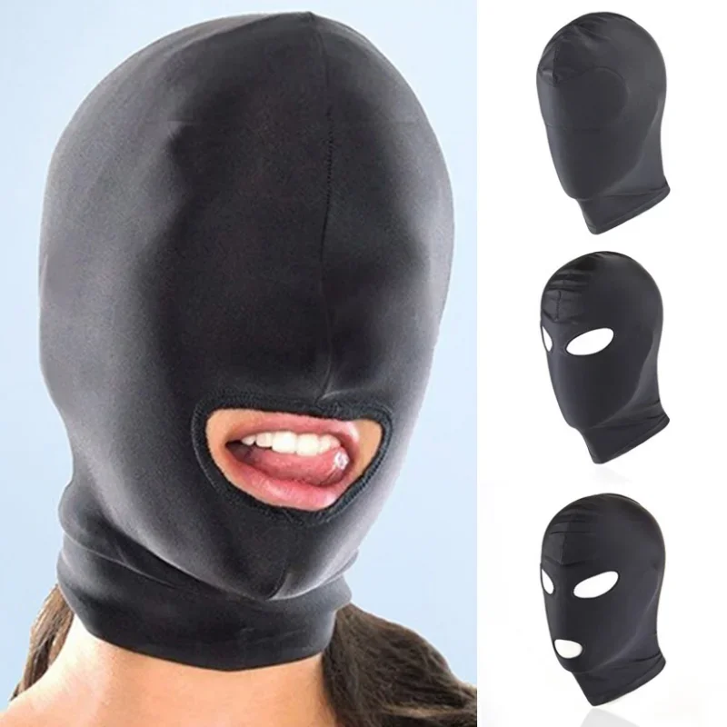 Cagoule en Spandex pour hommes et femmes adultes, 1/2/3 trous, capuche à bouche ouverte, masque de tête, Costume d'esclave, jeu de rôle, fête, jouet SM pour adultes