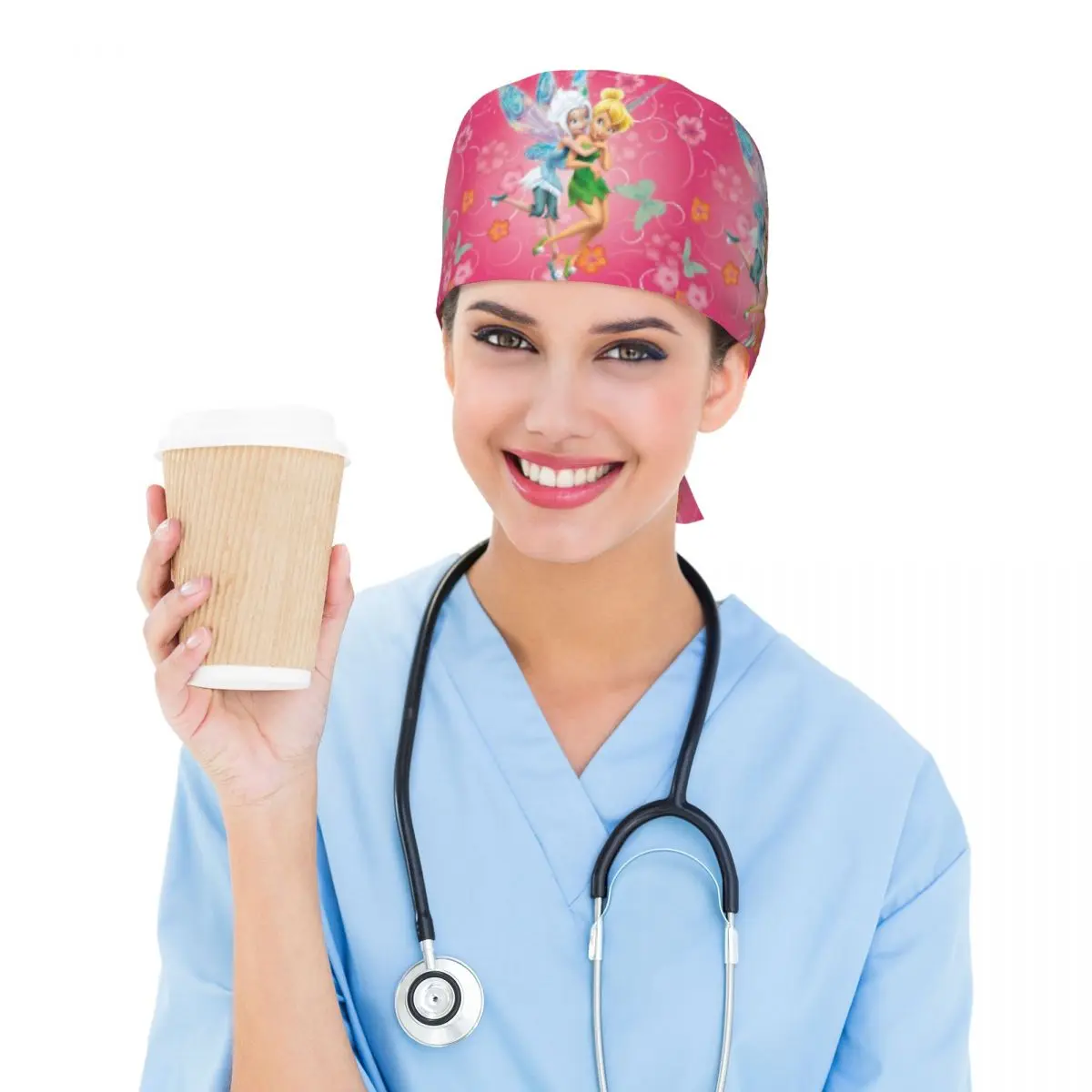 Custom Tinker Bell Cute Cartoon Scrubs Cap Surgical Hats Men Women Operating Room Cap Nursing Cap Lab Works Hat view 6