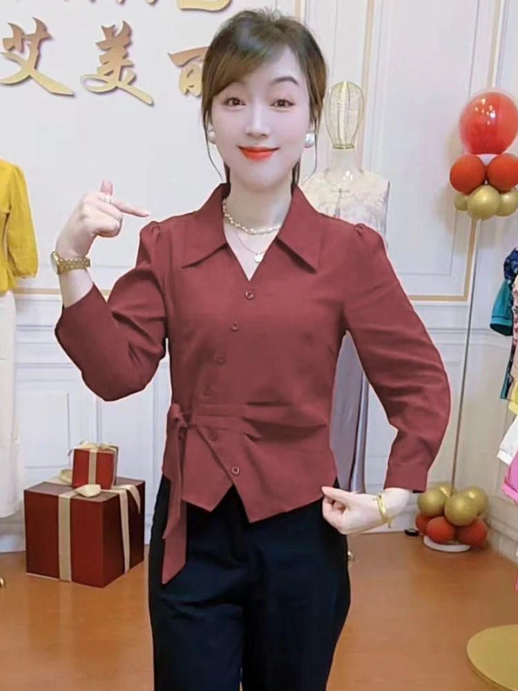 

Ele Long Sve Belted irt Women's Premium Quali Agel Versatile Meat Concealing Spring 2026 Simple Sle Casual Fa...